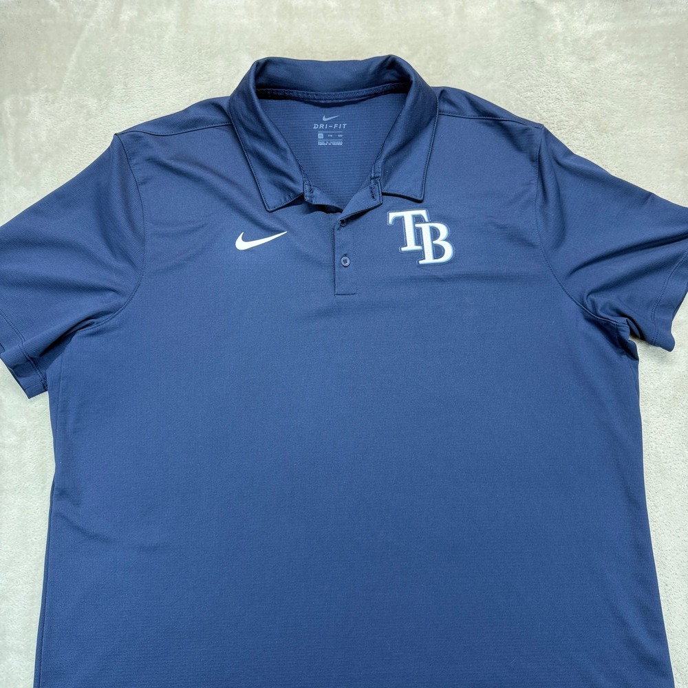 Tampa Bay Rays Polo Shirt Mens XXL Blue Nike Dri-FIT Performance MLB Baseball - Picture 2 of 8